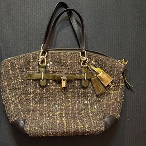 Coach Tweed Tote with Leather and Gold lock and key accents